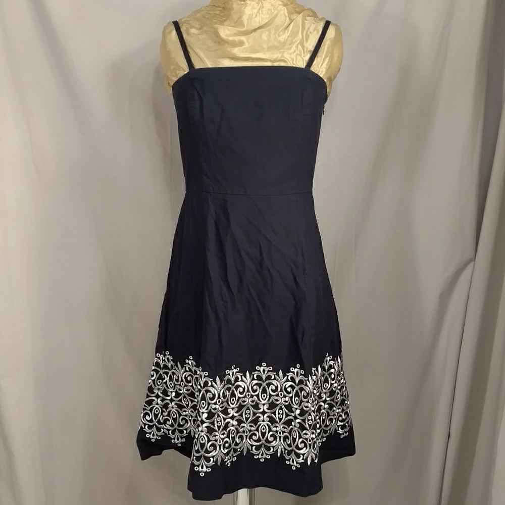 Navy Blue Sundress Embroidered Straps r Strapless Dress Classy Quality LOFT sz 8